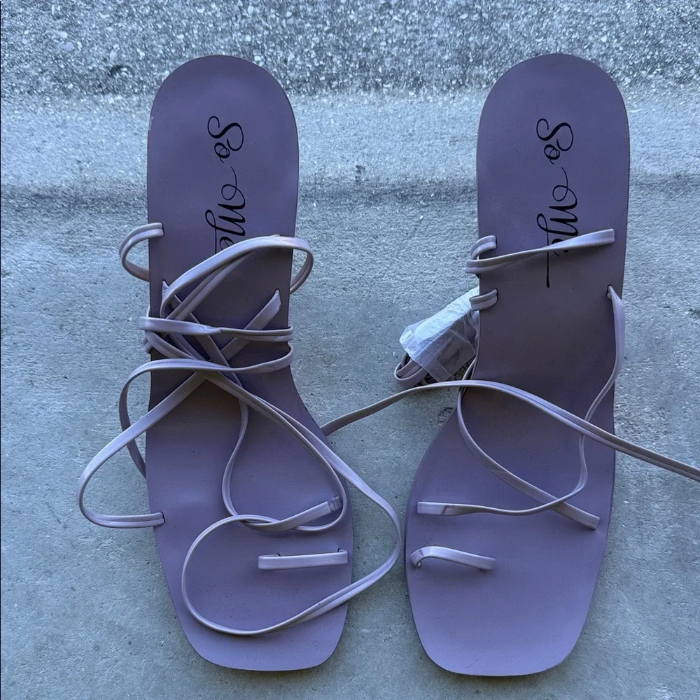 Lace-Up Flat Sandals in Lavender - Picture 1 of 9